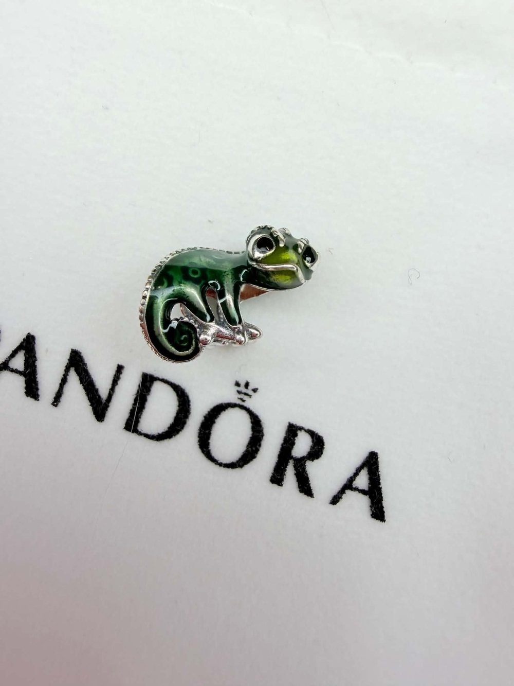 Pandora Green Enamel Chameleon Charm with Silver Accents